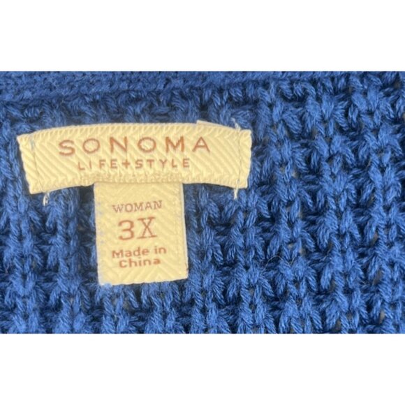 Sonoma Life+Style Womens 3X Sweater Blue Cotton/Acrylic Waffle Knit - Picture 2 of 5